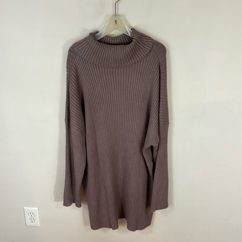 E FAN Tan Taupe Ribbed Knit Oversized  Cowl Neck Sweater Size XXL NWT